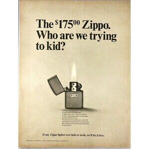 Zippo Lighter The $175 Zippo "If it Ever Fails, Well Fix It Free" Print Ad 1967